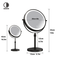 Cermin Rias Sensor Layar Sentuh 8" Dapat Diisi Ulang, Dapat Disesuaikan Tingginya, Logam, Kaca Dua Sisi, Pembesaran 10x, 54 Lampu LED