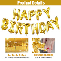 Kit de ballons en feuille d'aluminium pour bannière Joyeux Anniversaire avec lettres de l'alphabet, ballons Mylar de 16 pouces pour la décoration de fond de fête, comprenant une paille et du ruban adhésif
