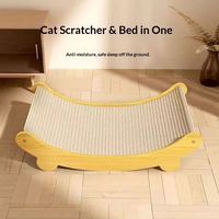 Lit grattoir pour chat en sisal avec cadre en bois, coussin anti-chute incurvé, coin de repos pour chats