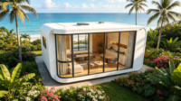Maison préfabriquée mobile de luxe, capsule, villa en verre haut de gamme, design moderne pour hôtel en bord de mer, station balnéaire, maison d'hôtes