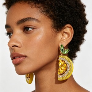 Boucles d'oreilles d'été incrustées de diamants, motif citron, avec boucles d'oreilles en forme de fruits (pastèque, cerise), boucles d'oreilles originales - Product Image 1
