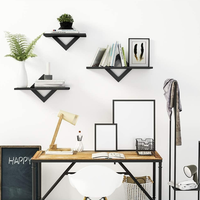 Ensemble de 3 Étagères Murales de Rangement Flottantes en Bois Noir de Style Minimaliste pour Salon, Cuisine - Présentoir pour Plantes