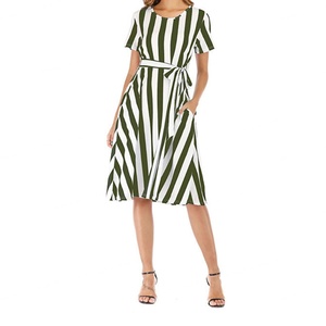 Wholesale Custom OEM High Quality Vintage European American Fashion Style Women's Midi A-Line Viscose Short Sleeve <b>Dress</b> - Product Image 3