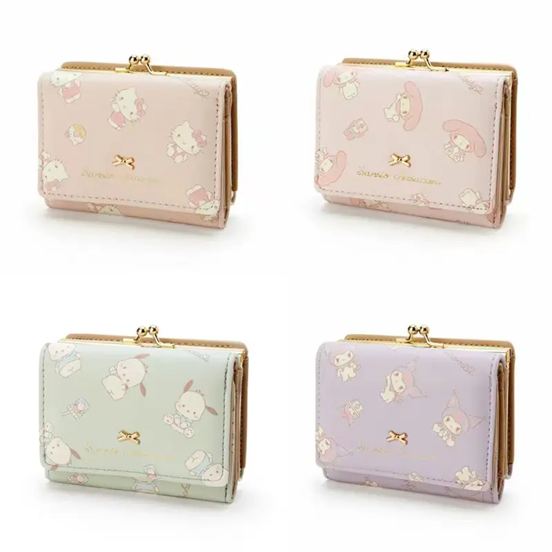 Cartoon Printing Sanrio Wallet Fashion Hotsale Sanrio Pu Fold Leather Wallet For Girls Card Package Hasp Coin Purse Kids