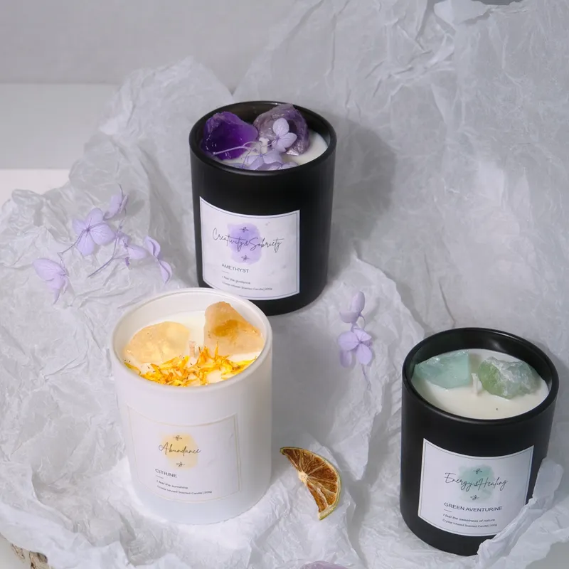 customized magic reiki candle season candle spiritual glass scented crystal candles