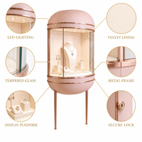 Vitrine murale incurvée pour bijoux, dôme en acrylique, éclairage LED, cadre or rose, pour magasin de bijoux, vente en gros
