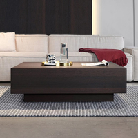 Table basse carrée en bois fumé design, style européen moderne, mobilier de maison, salon, petite table plate en bois massif avec rangement LD-J03