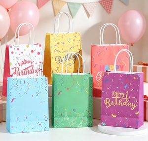 Sacs cadeaux colorés avec poignée, motif confettis, sacs en kraft pour fête d'anniversaire, emballage de bonbons et de cadeaux - Product Image 4