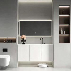 Ensemble de meubles de salle de bain minimalistes avec vasque intégrée en céramique, lavabo et unité d'évier. - Product Image 2