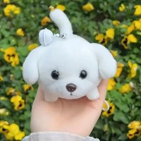 BOTU Peluche Bichon Frisé Blanc Adorable avec Queue qui Balancie et Fonction Rotative 10cm Jouet Anti-Stress pour Mariages et Machines à Griffes