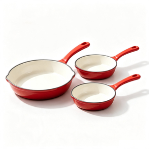 Ensemble de 3 poêles rondes <span class=keywords><strong>en</strong></span> <span class=keywords><strong>fonte</strong></span> émaillée avec revêtement antiadhésif, compatibles lave-vaisselle et <span class=keywords><strong>four</strong></span>, adaptées <span class=keywords><strong>au</strong></span> gaz et à l'induction - Product Image 1