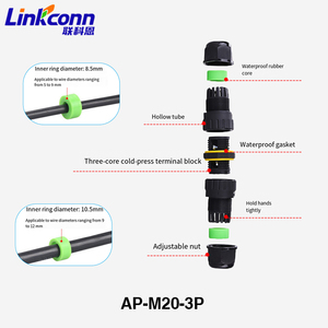 Conector à Prova d'Água IP68 <span class=keywords><strong>2</strong></span>/<span class=keywords><strong>3</strong></span>/4/5/6 Pinos Conexão de Cabo Externo PA66 para Iluminação e Bloco de Terminais Elétricos AP-M30-3P - Product Image 4
