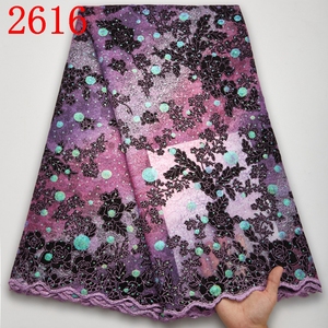 Envío gratis tela de encaje terciopelo africano con lentejuelas tela de encaje Nigeira 2021 venta al por mayor tela de terciopelo de lentejuelas para vestido 2616 - Product Image 6