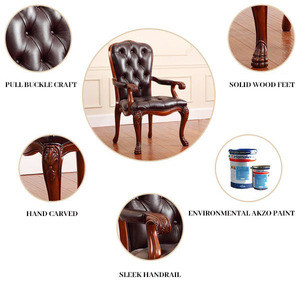 Sedia <span class=keywords><strong>da</strong></span> Ufficio in Legno e Pelle Stile Antico Americano con Intaglio Artigianale AH210 - Product Image 4