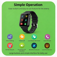 Jam Tangan GPS Tracker S10 4G untuk Lansia, Panggilan Darurat SOS, Peringatan Jatuh, Panggilan Video & Suara, Jawab Otomatis, Monitor Kesehatan, Jam Tangan Pintar untuk Lansia
