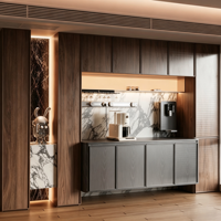 Meuble de rangement moderne pour salle à manger, buffet avec dessus en marbre blanc et éclairage LED