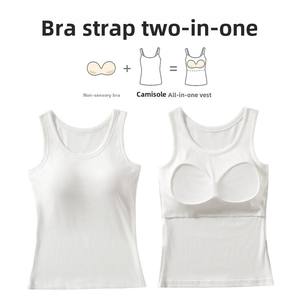 Canottiere antiesposizione da <span class=keywords><strong>donna</strong></span> in cotone a coste in viscosa canottiera antiscivolo coppe con copertura laterale del seno Top in tinta unita - Product Image 6