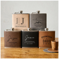 Gourde à liqueur moderne et minimaliste de 6 oz en acier inoxydable, fournie par le fabricant, avec logo gravé au laser et design enveloppé de cuir
