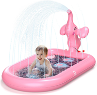 Tapis aquatiques pour tout-petits de 1 à 3 ans, jouet éléphant rose |   Piscine gonflable avec arroseur et tapis de jeu aquatique extérieur pour enfants