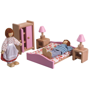 Ensemble de meubles de chambre à coucher en <span class=keywords><strong>bois</strong></span> pour maison de poupée, accessoires miniatures en contreplaqué Schima pour enfants, décoration de maison de jeu, jouet cadeau - Product Image 1