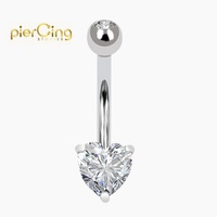 Piercing Stories 14K 18K Solid Gold Prong Set Heart CZ Stone Nombril Bottom Belly Button Ring Piercing Jewelry