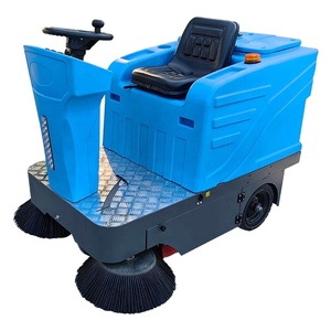 Electric Ride-On <b>Floor</b> Sweeper Blue Industrial Cleaning Machine with Dual <b>Brushes</b> and Seat - Product Image 1