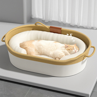 Lit pour chat en bambou SUREWALHOME avec coussin surélevé, canapé pour chat durable avec tapis lavable pour animaux de compagnie, panier-lit en bambou pour animaux de compagnie