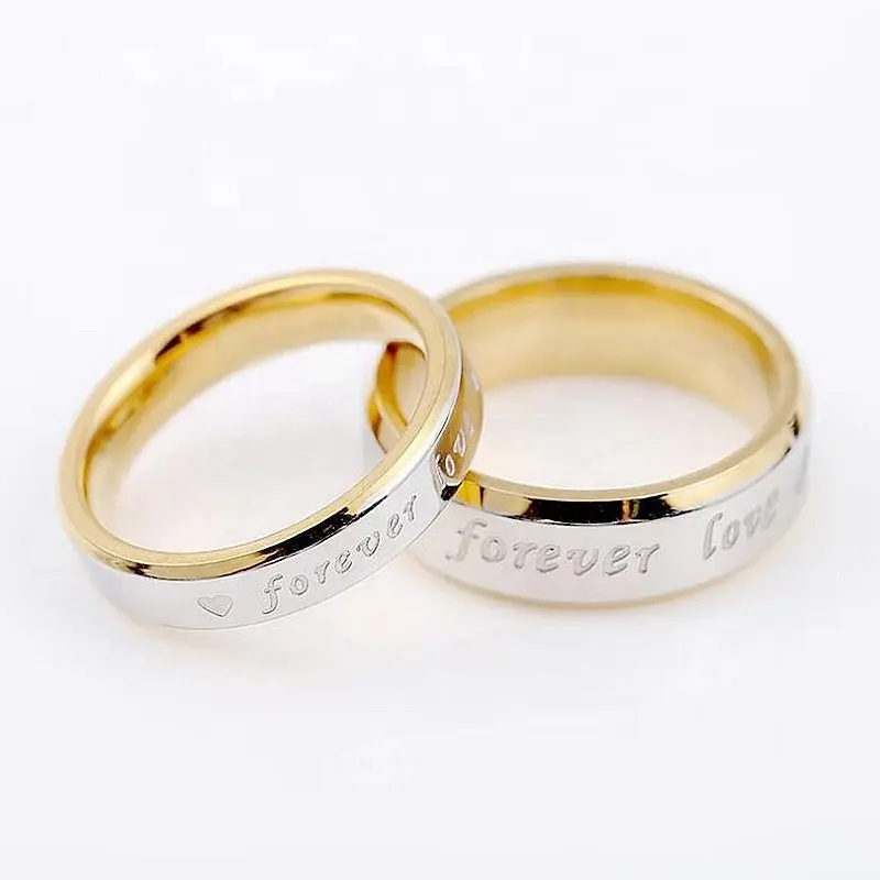 Fashion Forever Love Band Unisex Men & Women Ring Gold Stainless Steel New Male and Female 18K Trendy Lovers Engagement Ring