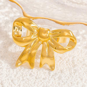 Fashion <b>Rings</b> For Women Gold Tone Bowknot Design Party Jewelry <b>Statement</b> <b>Rings</b> Stainless Steel Lightweight Luxury Style - Product Image 4