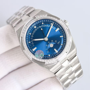 Reloj de Fábrica Personalizado con Fase Lunar y Fecha Retrograda, Bisel de Diamantes Plateado, Correa de Acero Inoxidable, Resistente al Agua, Luminoso, Último Modelo - Product Image 1