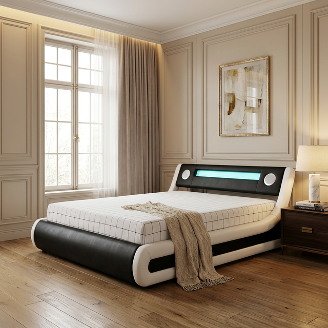 Willsoon Modern Design PU Leather Upholstered Bed with Gas Lift Music Bed Frame with Speaker Soft Double Storage Bed Wholesale