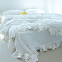 Ensemble de literie à volants de 3, housse de couette à volants en lin et deux taies d'oreiller de 100% bio, ensemble de literie Queen King Twin XL toutes tailles