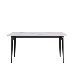 Modern 63\" Artificial Stone <b>Dining</b> <b>Table</b> with White Straight and Black Metal Leg for 6 People - Product Image 3