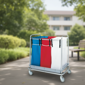 Carrello Ospedaliero a 3 Scomparti 70 L con Telaio Cromato e Ruote per Raccolta Biancheria - Product Image 3