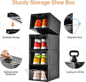 <b>Plastic</b> Sneaker Shoe <b>Display</b> <b>Box</b> Transparent Stackable Open Door Organizer Magnetic Glass Usage Stand Single Tier Living Room - Product Image 3
