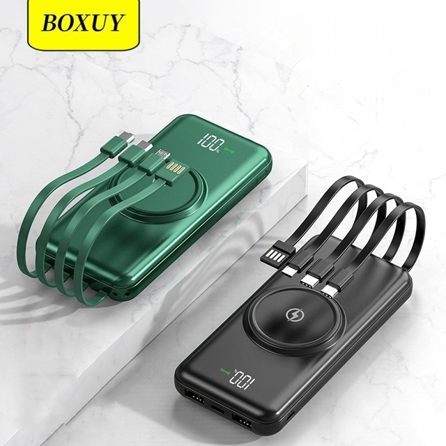 OEM/ODM Customization Wireless Charging Portable Charger LED Display Wireless Powerbank In-built Cables 10000mah Power Bank