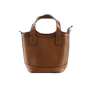 Brown Woven Leather Tote <b>Bag</b> Horizontal Square Zipper Closure Everyday Use Spring 2025 - Product Image 5