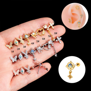 In WT 2024 CZ <span class=keywords><strong>Playboy</strong></span> testa di coniglio a forma di farfalla goccia in acciaio inossidabile orecchio filettato carilagine elica Piercing orecchini gioielli - Product Image 1