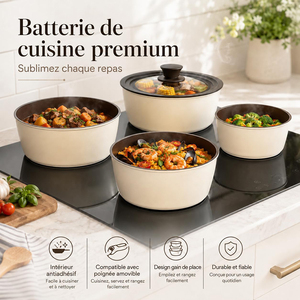 Ensemble de casseroles en aluminium forgé à induction, revêtement céramique moderne, couvercles en verre, poignées amovibles en bois doux au toucher, antiadhésif - Product Image 5