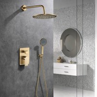Ensemble de douche mural moderne en laiton doré poli pour hôtel, avec pomme de douche ronde en ABS à poignée unique et support de douchette à main
