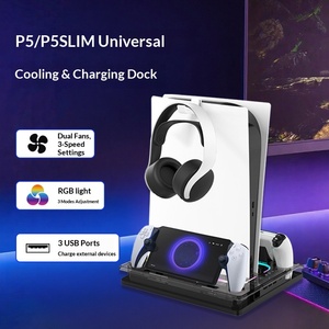 Support de charge et de refroidissement multifonctionnel en métal 2026 avec double port USB et indicateur <span class=keywords><strong>LED</strong></span> RGB pour PS5/P5 Slim – Vente en gros/Personnalisé - Product Image 1