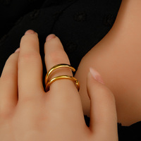 Bague de mode irrégulière YF5044 en acier inoxydable plaqué or 18 carats, lignes rondes, double couche, croix, bijoux étanches
