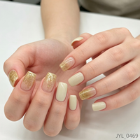 24 faux ongles carrés moyens à presser, réutilisables, dégradé rose nude-vert menthe avec feuille d'or, style frais et délicat, en ABS