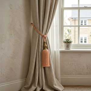 Elegant Peach Tassel <b>Curtain</b> Tieback with Brass Finial Classic Decorative Window Accessory - Product Image 1