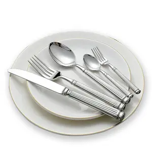 Nordic Roman Style Creative 304 All Steel Cutlery Set High Quality Thickened Striped Knife and Fork for Western Food Tableware