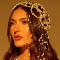 Serre-tête en maille de perles de style européen et américain, fait main, tendance, pour mariée, avec pompon, pour femme