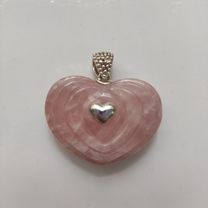 Pendentif en argent 925 avec rhodonite et quartz en forme de cœur - Product Image 1