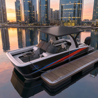 Bateau ponton en fibre de verre, yacht flottant, pont haut de gamme, divertissement, vacances en famille, balades sur le lac, moteur hors-bord, pêche sportive