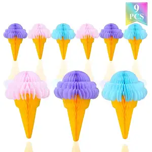 Bola de papel tisú para helado, suministros de decoración para fiesta, colgante, panal de abeja