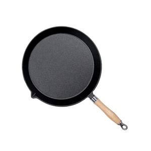 Sartén/sartén redonda <span class=keywords><strong>de</strong></span> hierro fundido pre-sazonada con mango <span class=keywords><strong>de</strong></span> madera - Product Image 2
